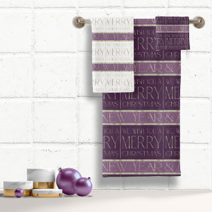 Purple Green Christmas Pattern#35b ID1009 Bath Towel Set