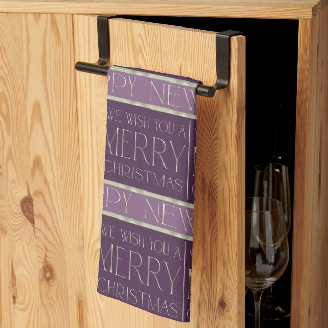 Purple Green Christmas Pattern#35b ID1009 Tea Towel (Thirds Fold)