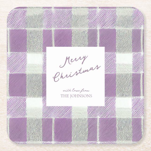 Purple Green Christmas Pattern#7 ID1009 Square Paper Coaster (Front)
