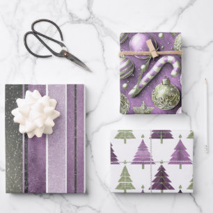Purple Green Christmas Patterns #12#24#27 ID1009 Wrapping Paper Sheet
