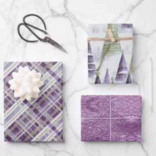 Purple Green Christmas Patterns #2#8#32  ID1009 Wrapping Paper Sheet