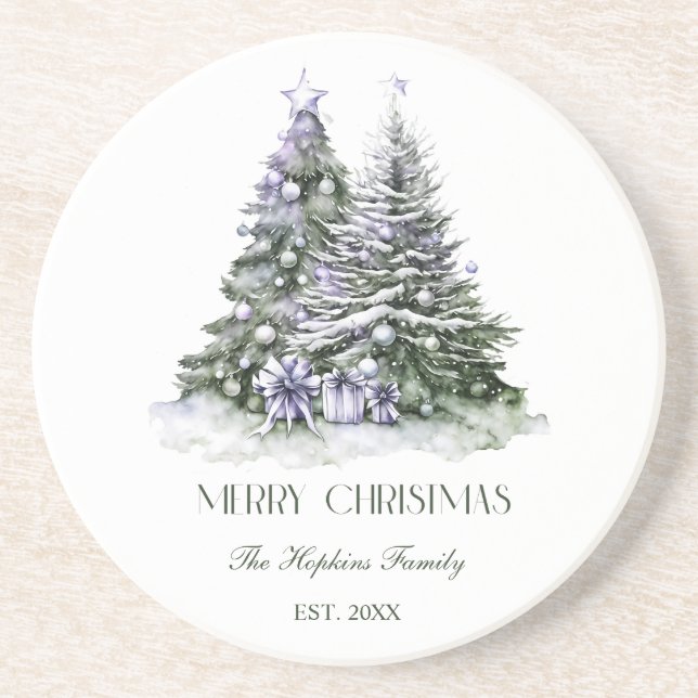 Purple & Green Christmas Trees Coaster (Front)