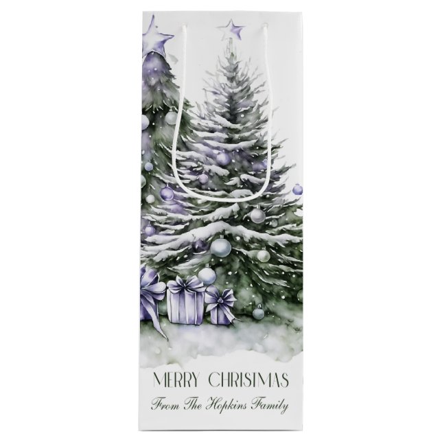 Purple & Green Christmas Trees Wine Gift Bag (Front)