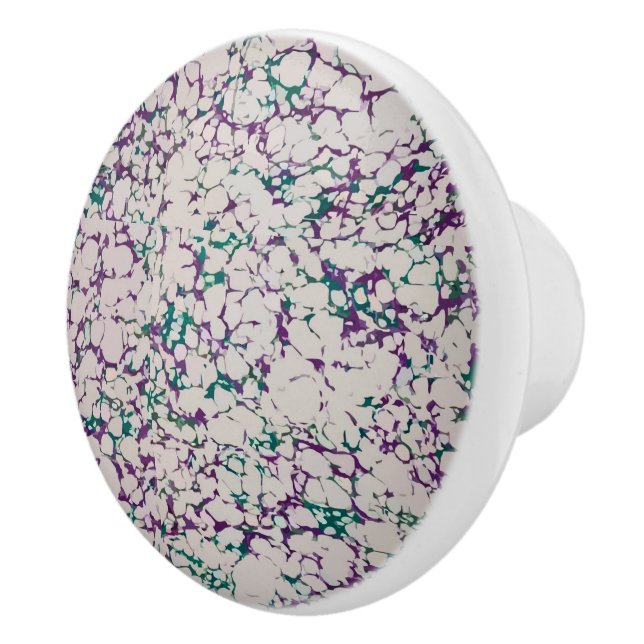 Purple & Green Crackled Paint Abstract Design Ceramic Knob (Right)