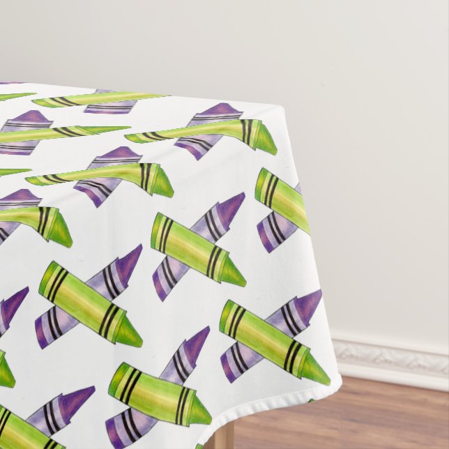Purple Green Crayon Art Supplies Teacher Artist  Tablecloth (In Situ)
