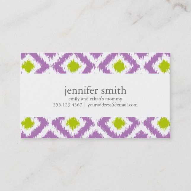 Purple Green Diamonds Ikat Pattern Calling Card (Front)