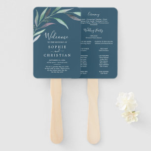 Purple Green Eucalyptus   Blue Wedding Program Fan