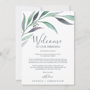 Purple Green Eucalyptus Welcome Letter & Itinerary