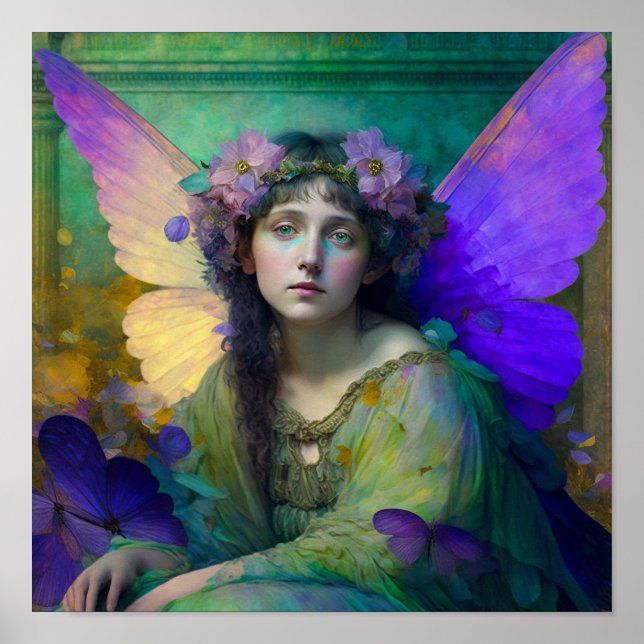Purple Green Fairy Fantasy Art Poster (Front)