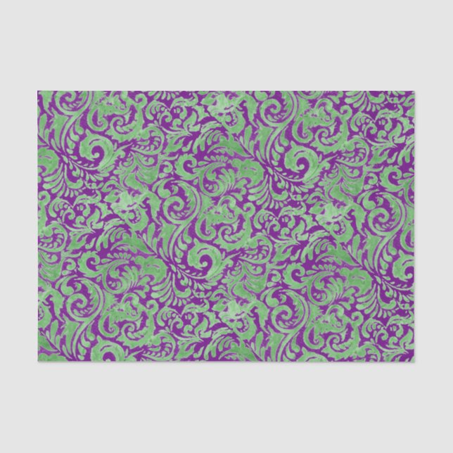 Purple Green Floral Batik Tissue Paper (Front)