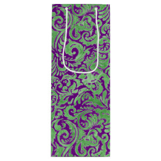 Purple Green Floral Batik Wine Gift Bag