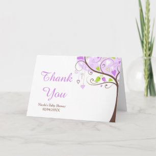 Purple & Green Floral Bird Baby Shower Thank You Card