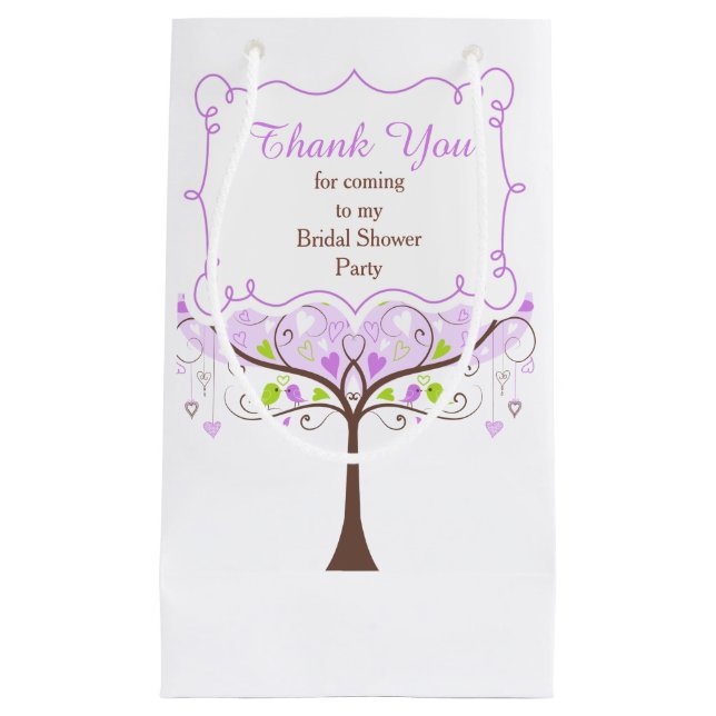 Purple & Green Floral Bird Bridal Shower Thank You Small Gift Bag (Front)