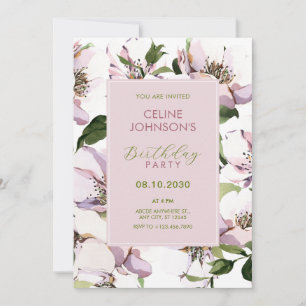 Purple green floral birthday invitation