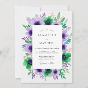 Purple Green Floral Bloom Wedding Invitation