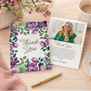Purple Green Floral Garden Birthday Thank You Card