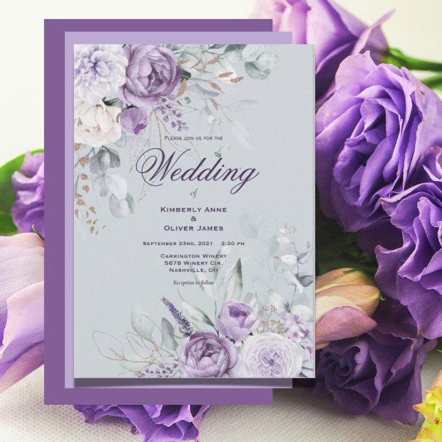 Purple & Green Floral Modern Wedding Invitation (Creator Uploaded)