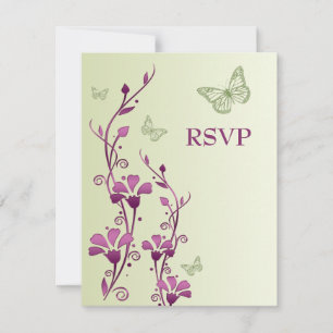 Purple, Green Floral with Butterflies Reply Card