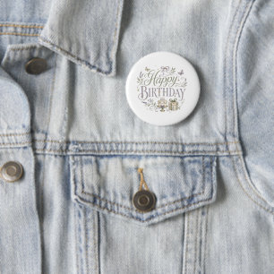 Purple Green Florals Happy Birthday  6 Cm Round Badge