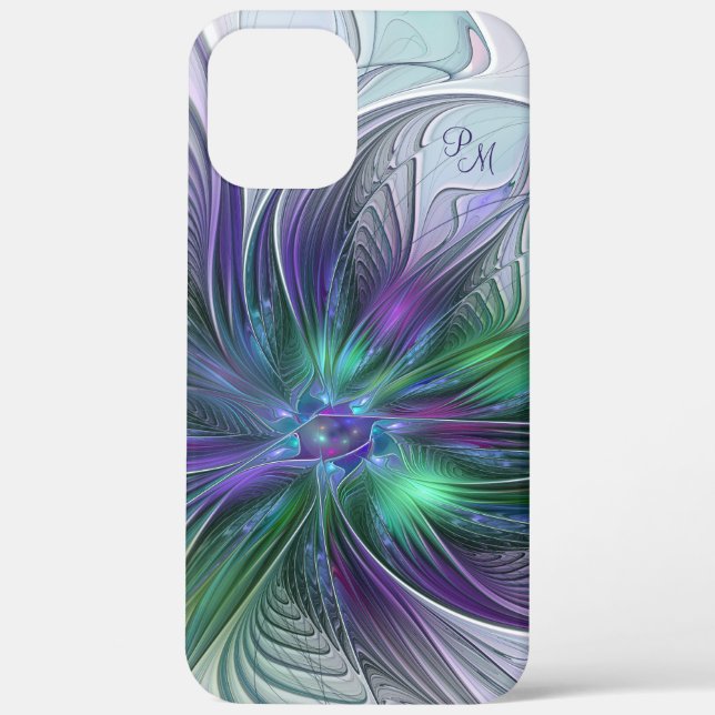 Purple Green Flower Abstract Art Fractal Initials Case-Mate iPhone Case (Back)