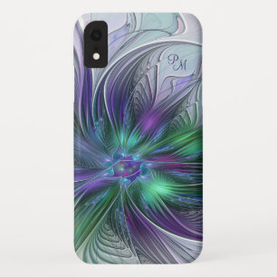 Purple Green Flower Abstract Art Fractal Monogram Case-Mate iPhone Case