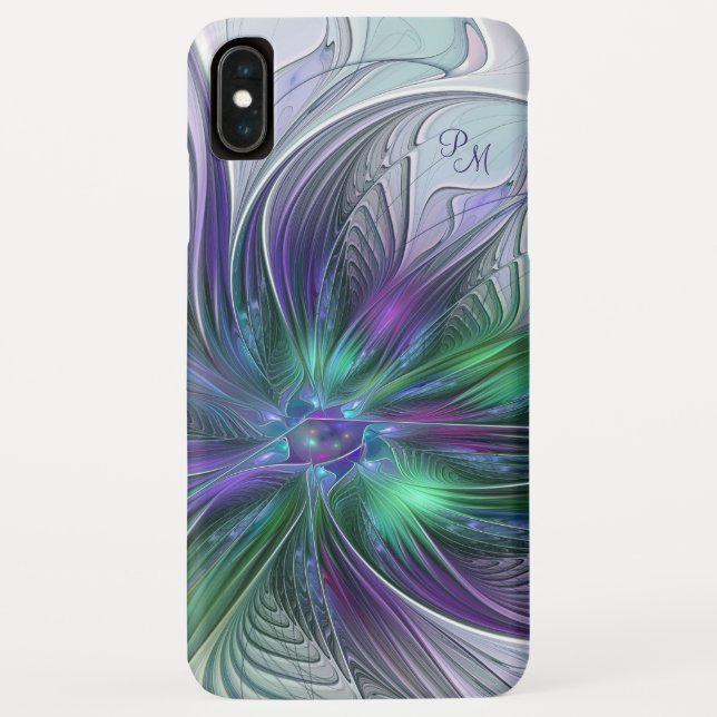Purple Green Flower Abstract Art Fractal Monogram Case-Mate iPhone Case (Back)