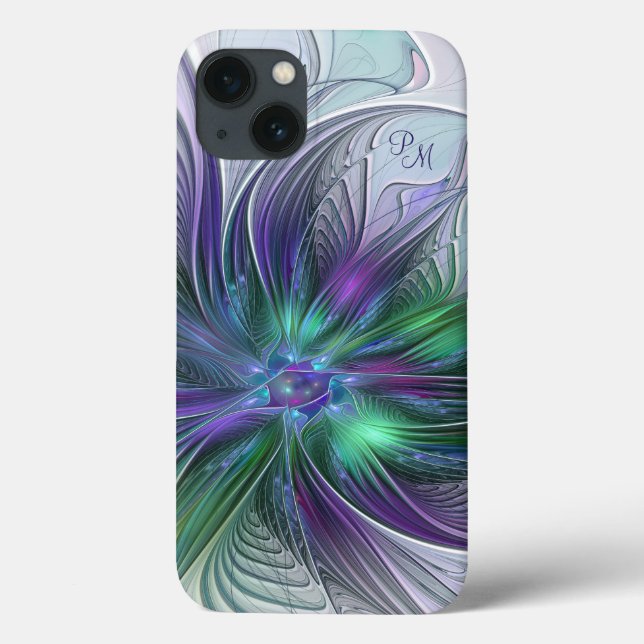 Purple Green Flower Abstract Fractal Art Initials Case-Mate iPhone Case (Back)