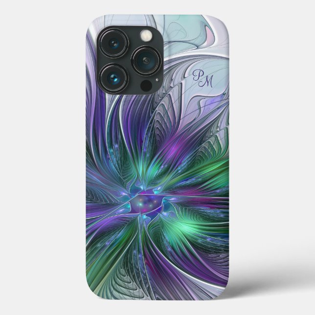 Purple Green Flower Abstract Fractal Art Initials Case-Mate iPhone Case (Back)