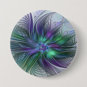 Purple Green Flower Modern Abstract Art Fractal 7.5 Cm Round Badge