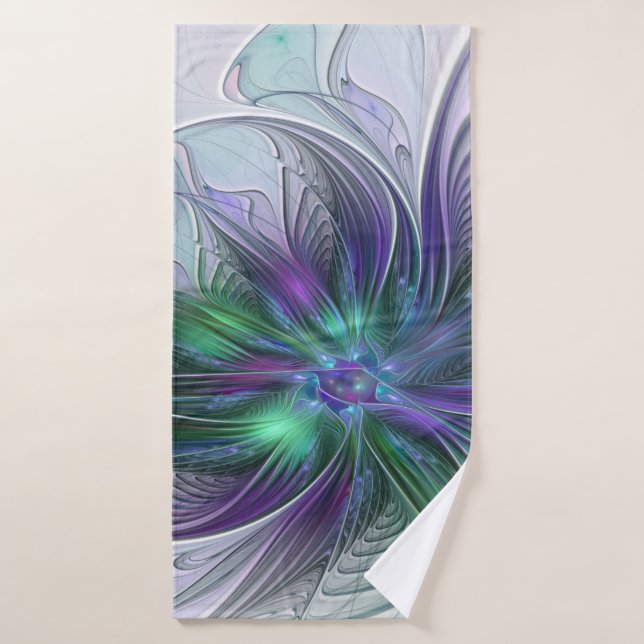 Purple Green Flower Modern Abstract Art Fractal Bath Towel (Bath Towel)