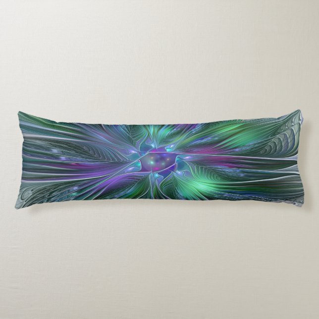 Purple Green Flower Modern Abstract Art Fractal Body Cushion (Front)