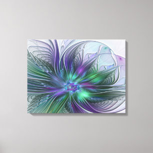 Purple Green Flower Modern Abstract Art Fractal Canvas Print