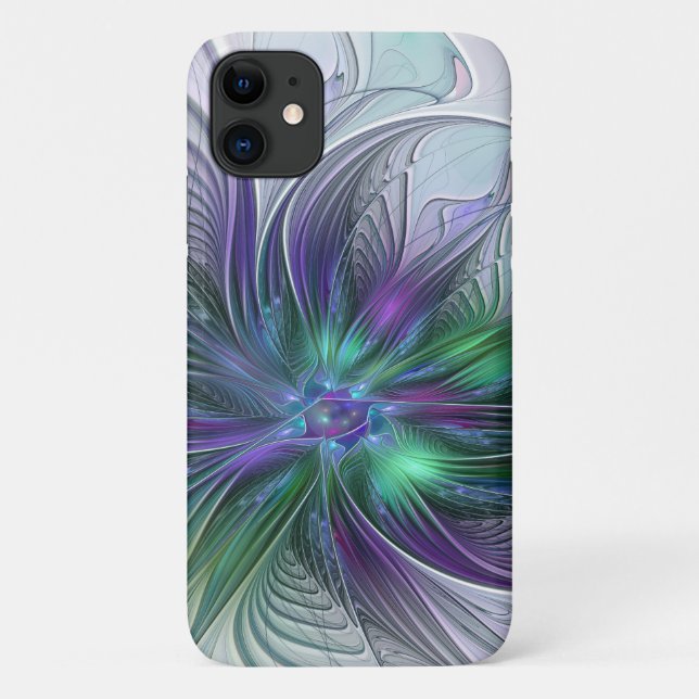 Purple Green Flower Modern Abstract Art Fractal Case-Mate iPhone Case (Back)