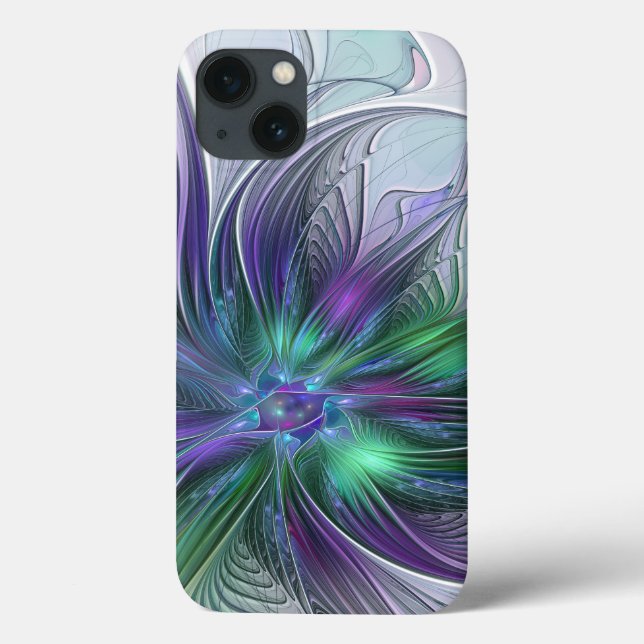 Purple Green Flower Modern Abstract Art Fractal Case-Mate iPhone Case (Back)