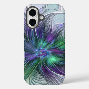 Purple Green Flower Modern Abstract Art Fractal iPhone 16 Case