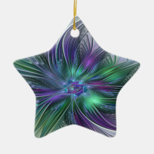 Purple Green Flower Modern Abstract Art Fractal Ceramic Tree Decoration