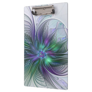 Purple Green Flower Modern Abstract Art Fractal Clipboard