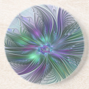 Purple Green Flower Modern Abstract Art Fractal Coaster