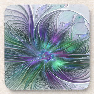 Purple Green Flower Modern Abstract Art Fractal Coaster