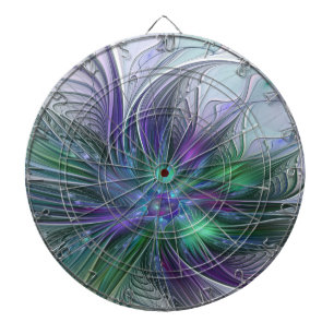 Purple Green Flower Modern Abstract Art Fractal Dartboard