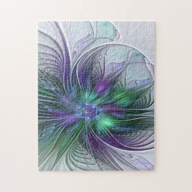 Purple Green Flower Modern Abstract Art Fractal Jigsaw Puzzle (Vertical)