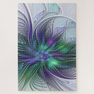 Purple Green Flower Modern Abstract Art Fractal Jigsaw Puzzle