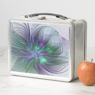 Purple Green Flower Modern Abstract Art Fractal Metal Lunch Box