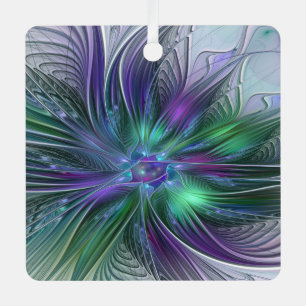 Purple Green Flower Modern Abstract Art Fractal Metal Tree Decoration