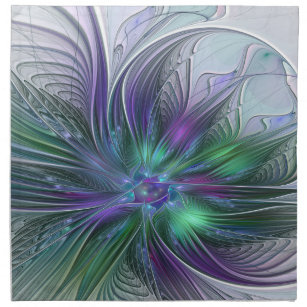 Purple Green Flower Modern Abstract Art Fractal Napkin