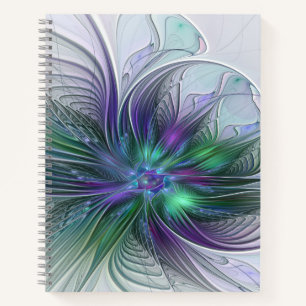 Purple Green Flower Modern Abstract Art Fractal Notebook