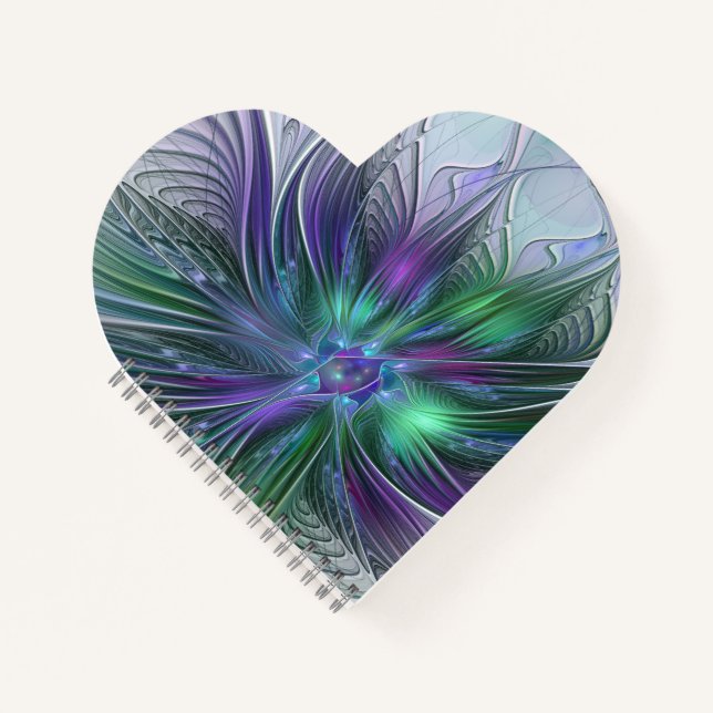 Purple Green Flower Modern Abstract Art Fractal Notebook (Front)