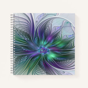 Purple Green Flower Modern Abstract Art Fractal Notebook