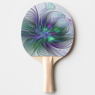 Purple Green Flower Modern Abstract Art Fractal Ping Pong Paddle