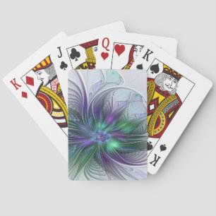 Purple Green Flower Modern Abstract Art Fractal Playing Cards